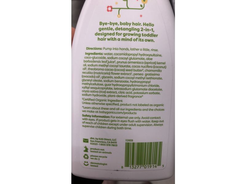 Tots By Babyganics 2 In 1 Shampoo & Conditioner, Apricot Chamomile, 11 fl oz/325 mL