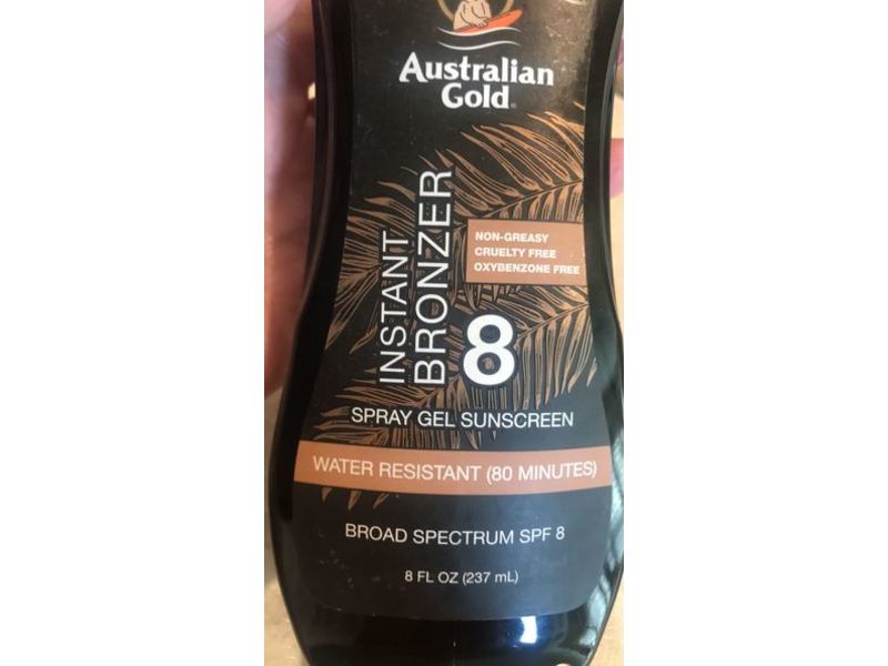 Australian Gold Instant Bronzer Spray Gel Sunscreen, SPF 8, 8 fl oz/237 mL