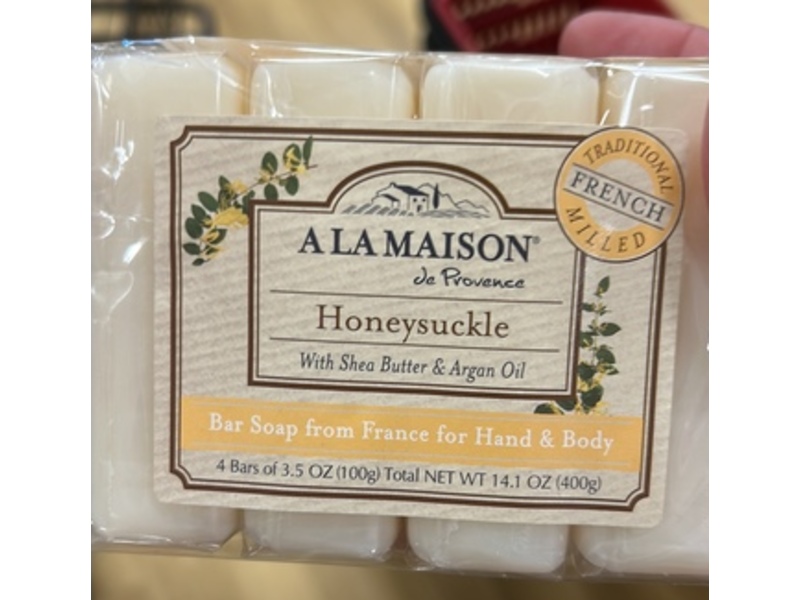 A La Maison De Provence Bar Soap, Honeysuckle, 3.5 oz/100 g, Count 4