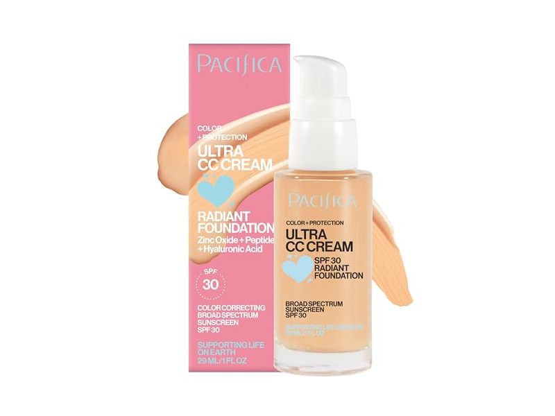 Pacifica Ultra Cc Cream Radiant Foundation, SPF 30, Natural/Medium, 1 fl oz/29 mL