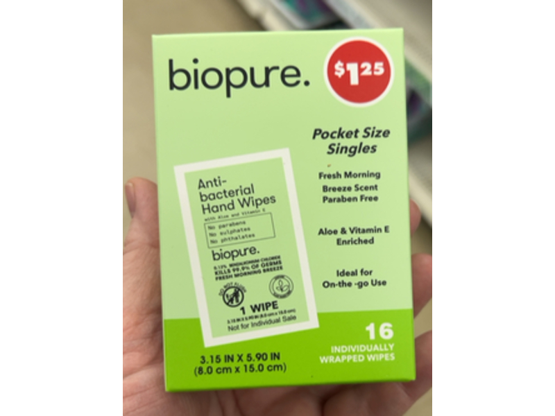 Biopure Antibacterial Hand Wipes, Breeze Scent, 16 Count