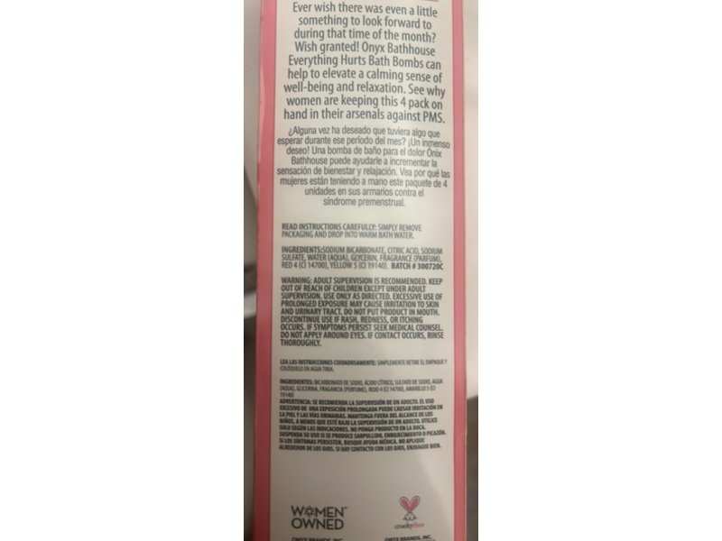 Onyx Bathhouse Everything Hurts Bath Bombs, Eucalyptus, 3 oz/85 g, 4 Pack