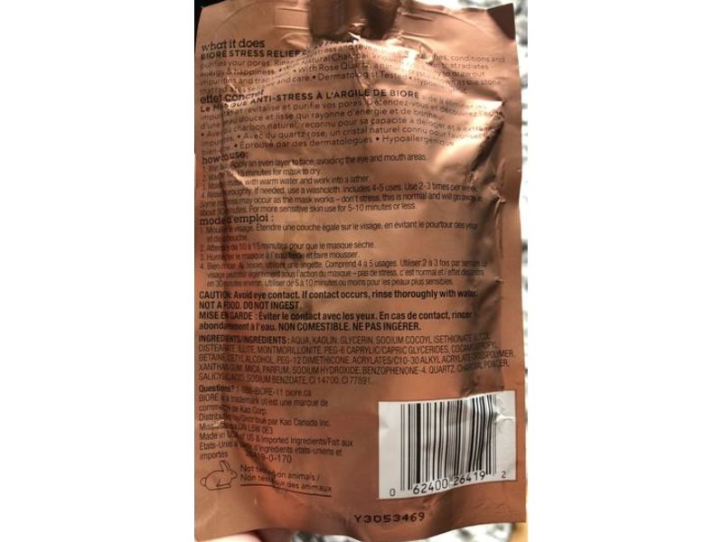 Biore Stress Relief Clay Mask, Rose Quartz + Charcoal, 50 mL