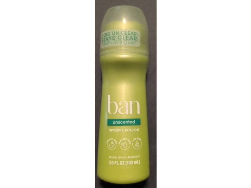Ban Invisible Antiperspirant Deodorant Roll-On, Unscented, 3.5 fl oz/103 mL