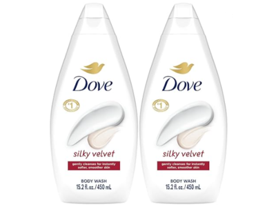Dove Body Wash, Silky Velvet, 15.2 fl oz/450 mL, Pack Of 2