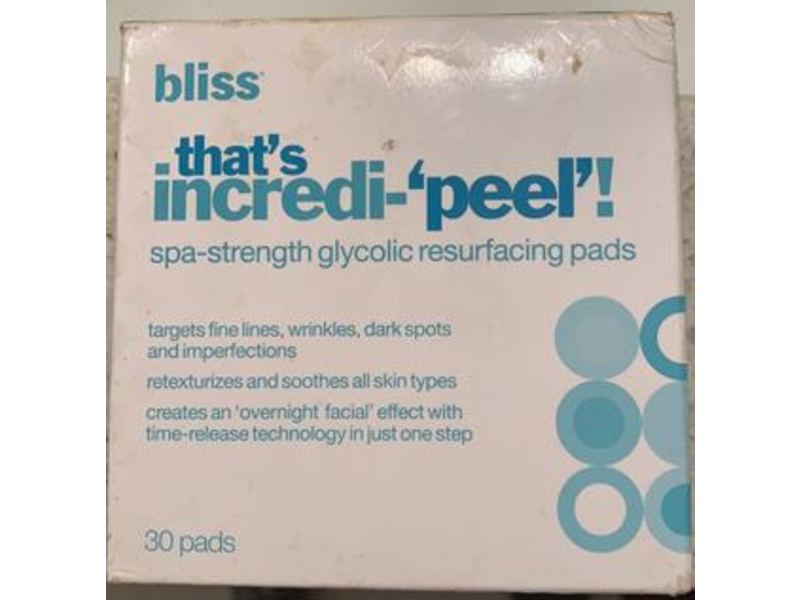 Bliss That's Incredi-'Peel'! Spa-Strength Glycolic Resurfacing Pads, 30 Count