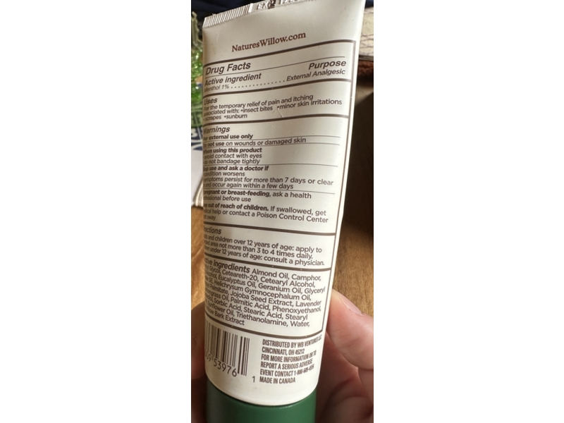 Nature's Willow Willow Balm Itch Relief Cream, 3.5 oz/99 g