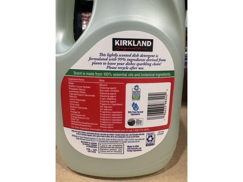 Kirkland Signature Ultra Shine Plant-Based Dish Soap, Clementine & Lemongrass, 90 fl oz/2.66 L