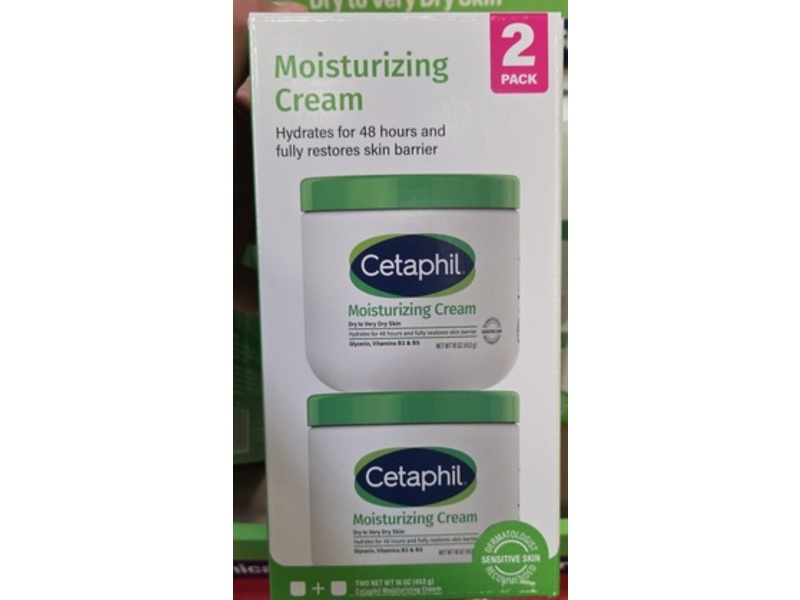Cetaphil Moisturizing Cream, Glycerin, Vitamin B3 & b5, 16 oz/453 g, Pack Of 2