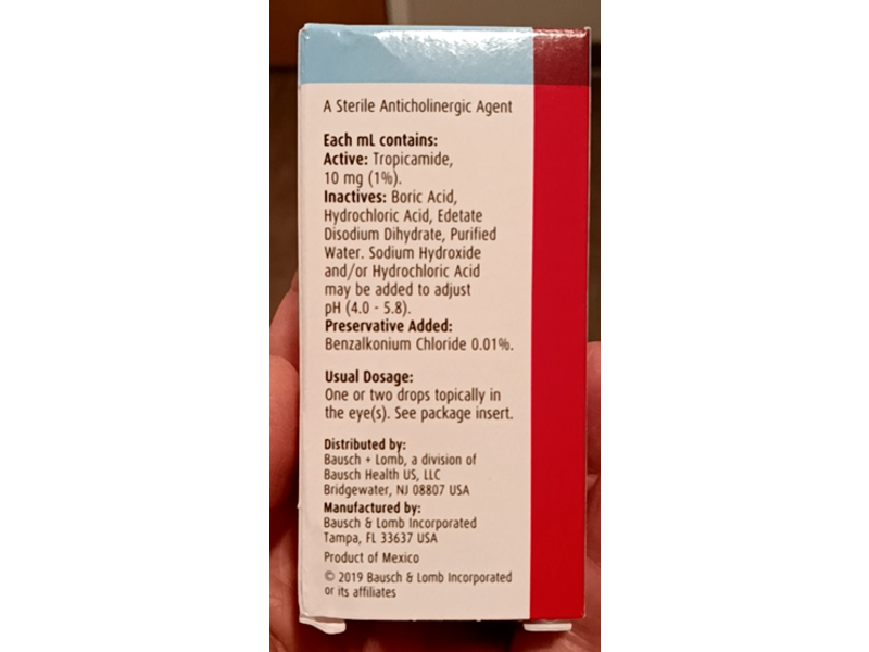 Tropicamide Ophthalmic Solution 1%, 15 mL, Bausch & Lomb (Rx)