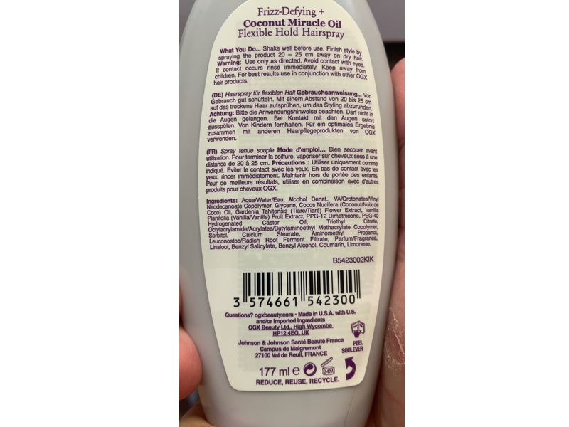 OGX Flexible Hold Hairspray, Coconut Miracle Oil, 6 fl oz/177 mL