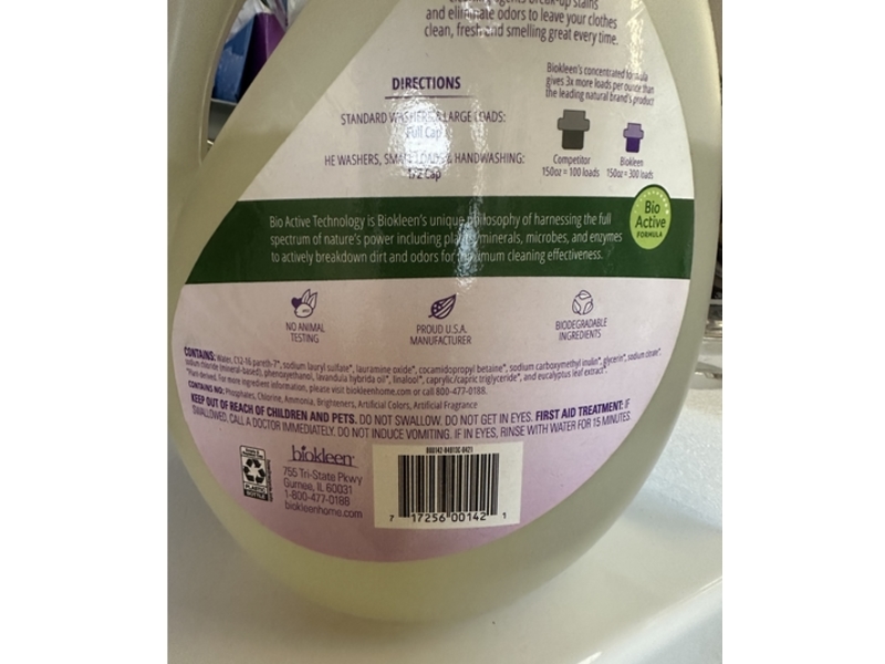 BioKleen Laundry Liquid, Lavenedr Lily, 300 Loads, 150 fl oz/4.44 L