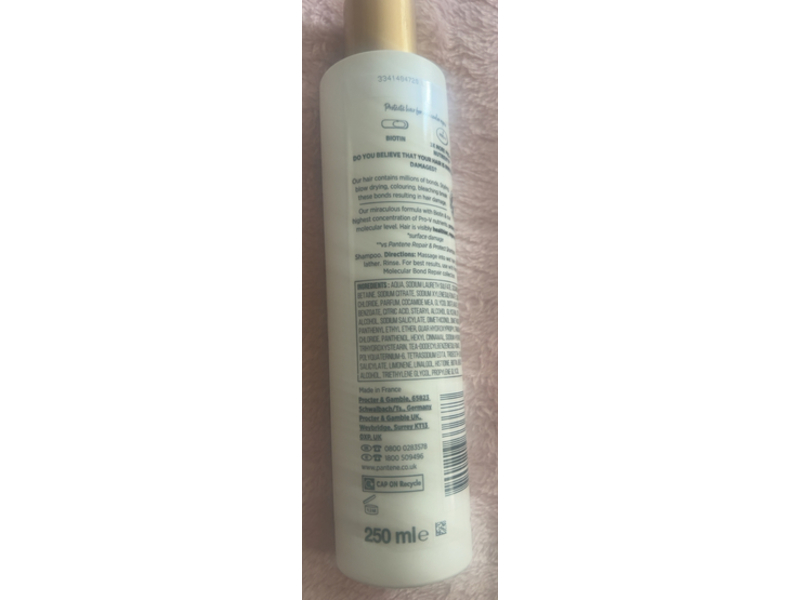 Pantene Molecular Bond Repair Shampoo, Biotin + Pro-V Nutrients, 250 mL