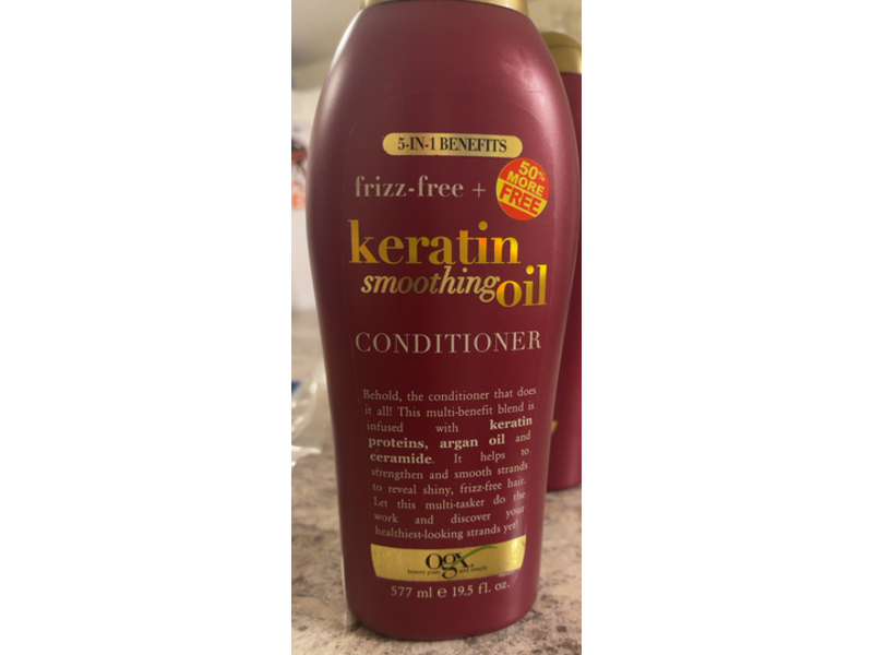 OGX 5 In 1 Frizz-Free + Keratin Smoothing Oil Conditioner, Argan Oil & Ceramides,19.5 fl oz/577 mL