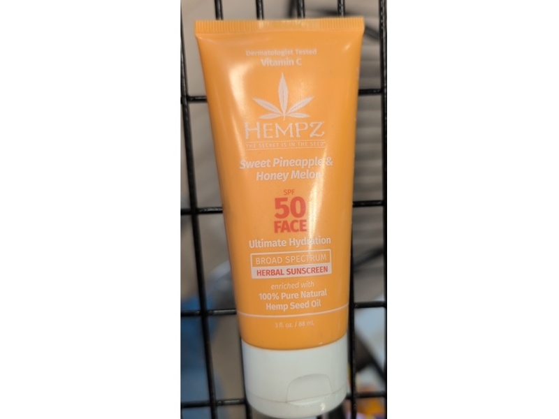 Hempz Ultimate Hydration Face Herbal Sunscreen, SPF 50, Sweet Pineapple & Honey Melon, 3 fl oz/88 mL