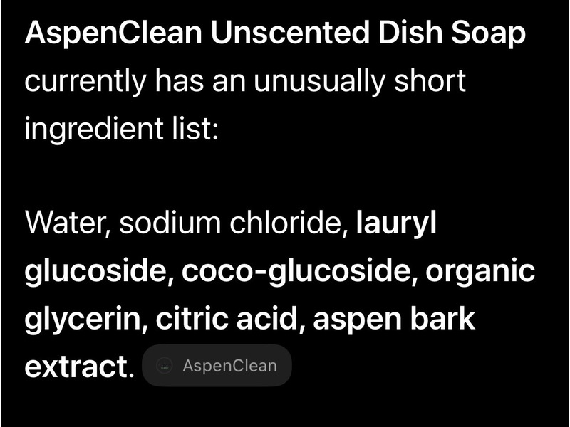 AspenClean Dish Soap, Unscented, 18 fl oz/530 mL