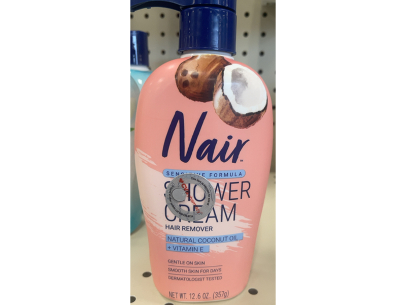 Nair Sensitive Formula Shower Cream Hair Remover, Coconut Oil & Vitamin E, 12.6 oz/357 g