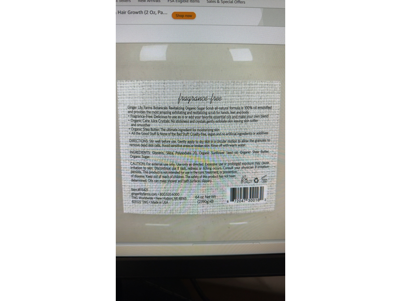 Ginger Lily Farms Botanicals Revitalizing Organic Sugar Scrub, Fragrance-Free, 64 oz/2390 g