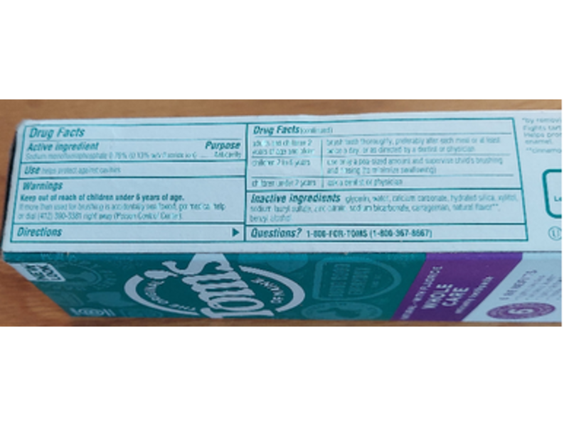 Tom's of Maine Fluoride Whole Care Anticavity Toothpaste, Cinnamon Clove, 4.0 oz/113 g, Pack OF 3