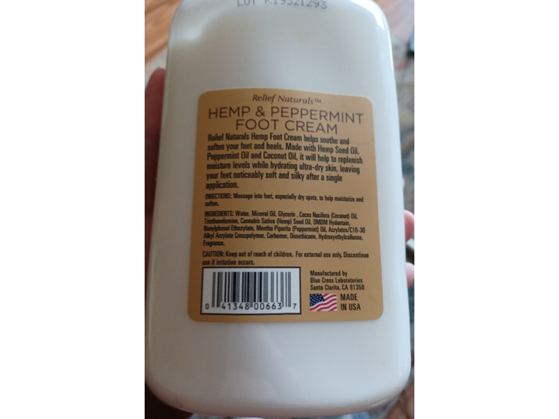 Relief Naturals Hemp Foot Cream, Hemp & Peppermint, 18 fl oz/532 mL