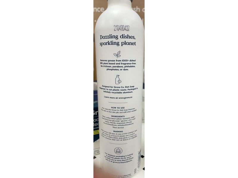 Grove Co. Ultimate Dish Soap, Free & Clear, 16 fl oz/473 mL