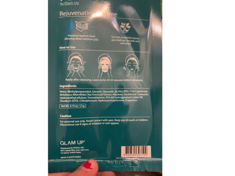Glam Up Rejuvenating Sheet Mask, Tea Tree, 0.74 oz/21 g