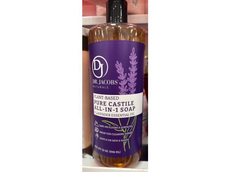 Dr. Jacobs Naturals Pure Castile All-In-1 Soap, Lavender Essential Oil, 32 oz/946 mL