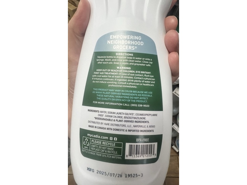 Cadia Dish Soap, Free & Clear, 25 fl oz/740 mL