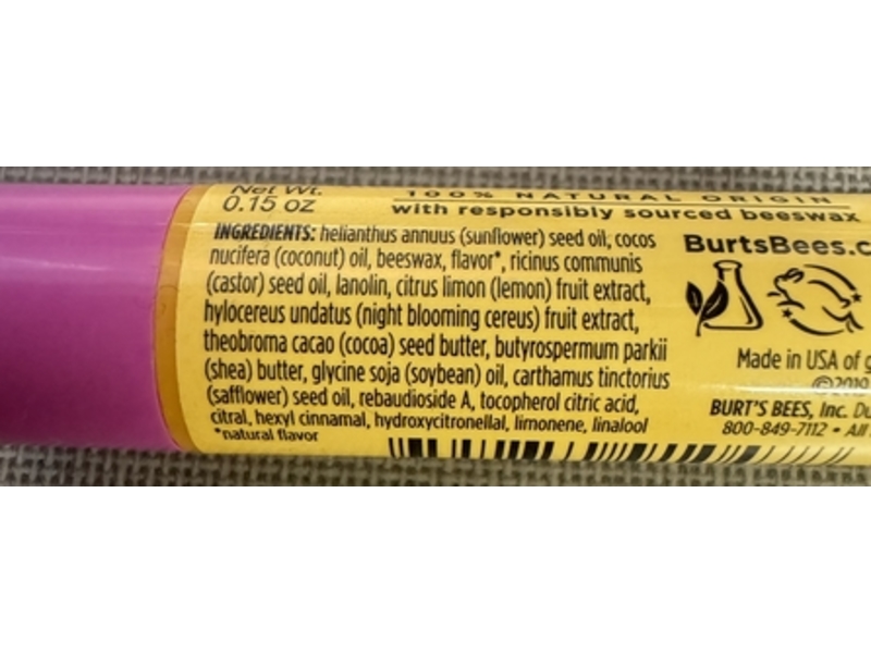 Burt's Bees Moisturizing Lip Balm, Dragonfruit Lemon, 0.15 oz/4.25 g