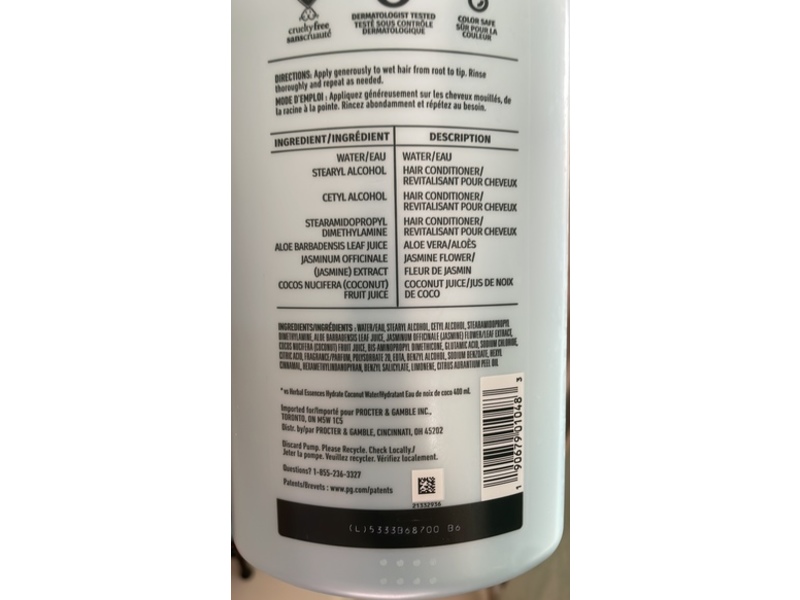 Herbal Essences Hydrate Conditioner, Coconut Water, 33.8 fl oz/1 L
