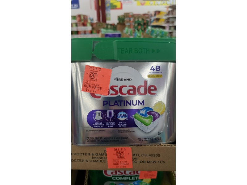 Cascade Platinum Dishwasher Detergent Pacs, Lemon Scent, 48 Pacs, 26.7 oz/758 g, Pack Of 2