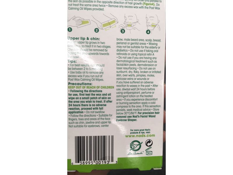 Nad's Facial Wax Strips, Beewax, 24 Count