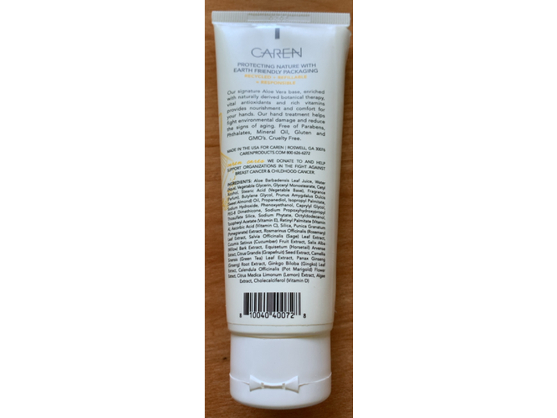 Caren Hand Treatment, Lemon Thyme, Aloe Vera + Botanicals, 4 oz/118 mL