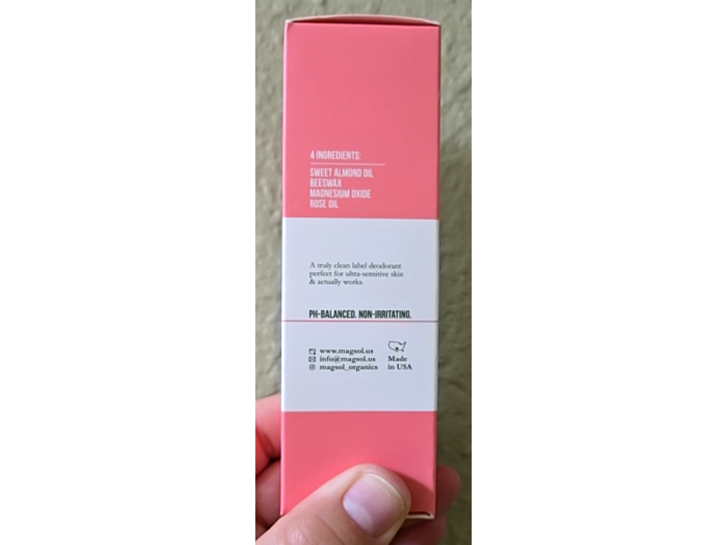 Magsol Magnesium Deodorant, Rose, 2.8 oz/80 g