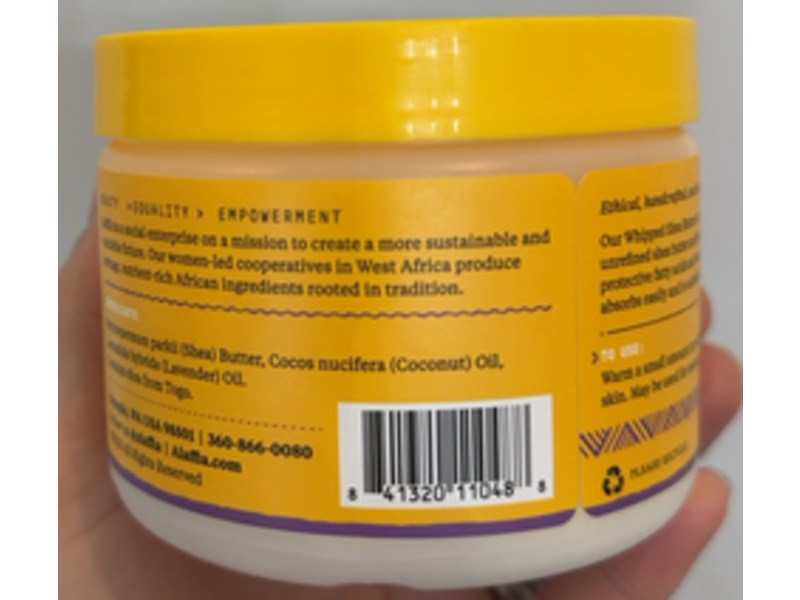 Alaffia Whipped Shea Butter & Coconut Oil, Wild Lavender, 4 oz/114 g