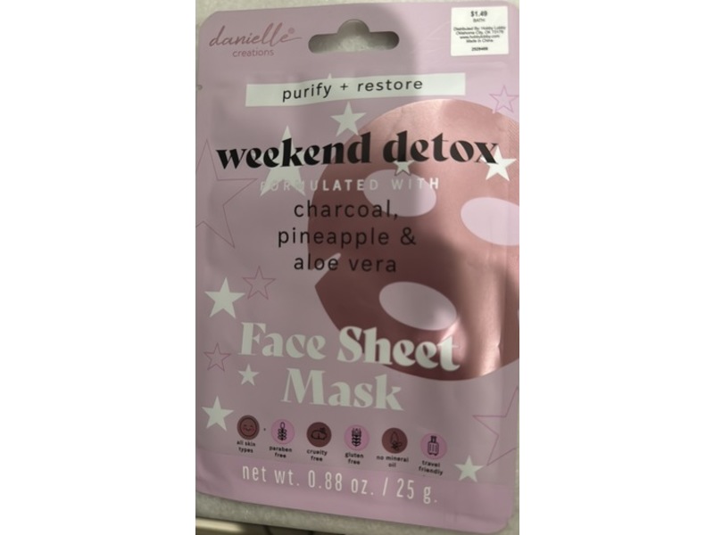 Danielle Creations Face Sheet Mask, Weekend Detox, 0.88 oz/25 g