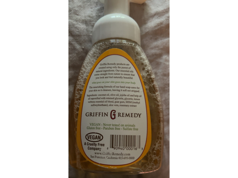 Griffin Remedy Foaming Hand Soap, Lemon Verbena, 8 fl oz