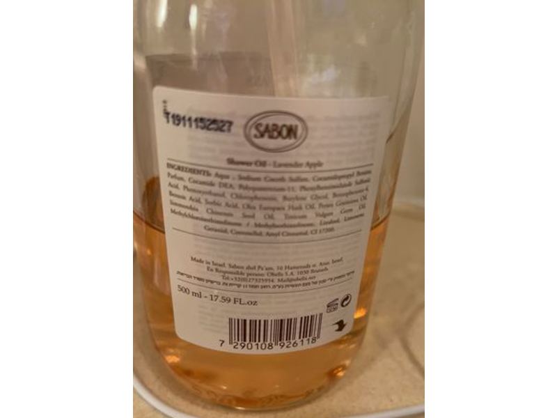 Sabon Shower Oil, Lavender Apple, 17.59 fl oz/500 mL
