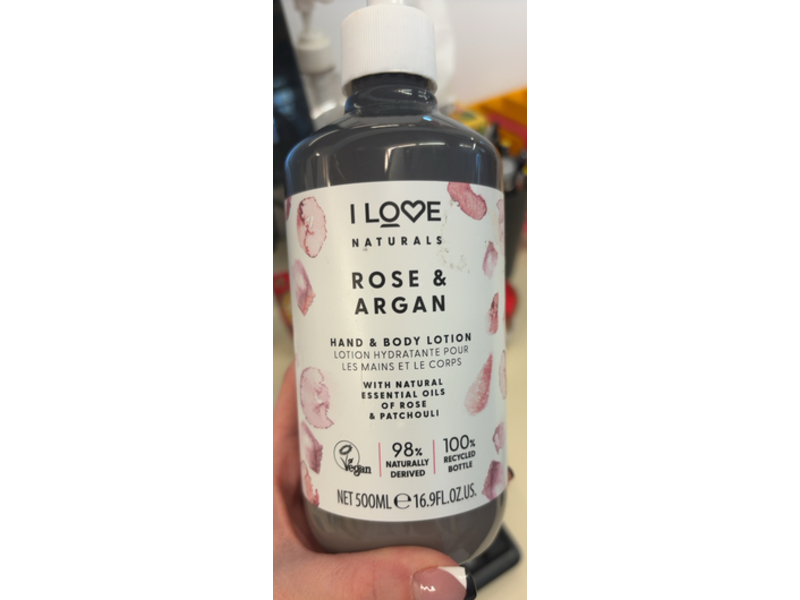 I Love Naturals Hand & Body Lotion, Rose & Argan, 16.9 fl oz/500 mL