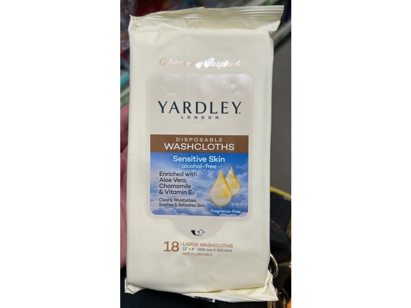 Yardley London Disposable Washcloths, Aloe Vera, Chamomile & Vitamin E, 18 Count