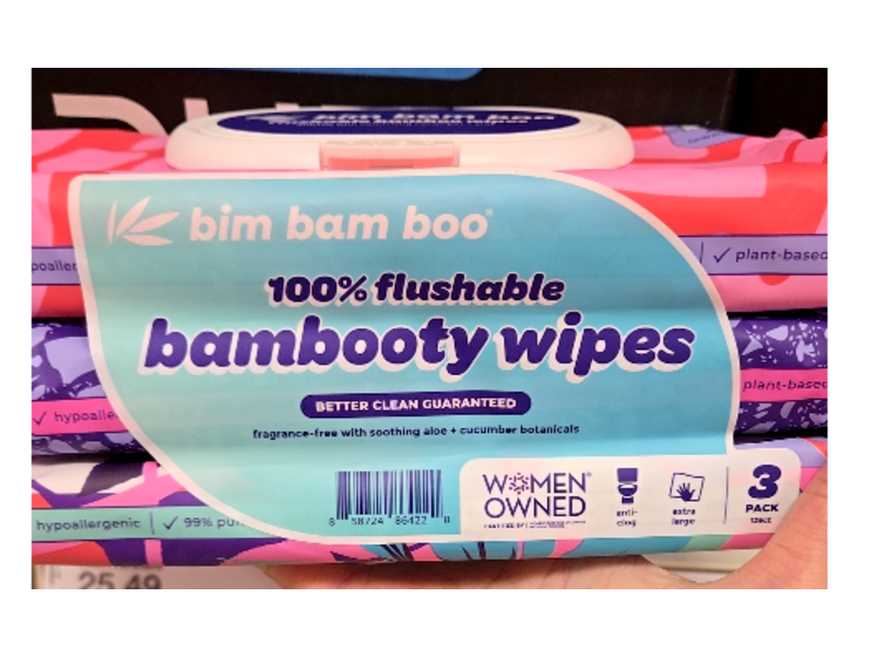 Bim Bam Boo Flushable Bambooty Wipes, 42 Count, Pack Of 3