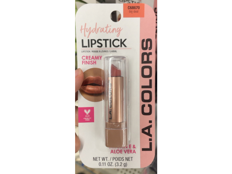 L.A. Colors Hydrating Lipstick, C68670 Big Deal, 0.11 oz/3.2 g