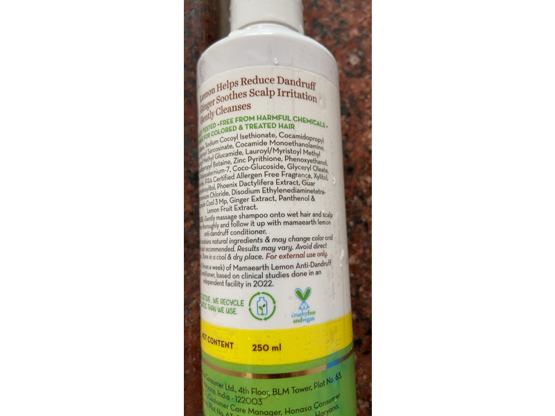 Mama Earth Anti - Dandruff Shampoo, Lemon & Ginger, 250 mL