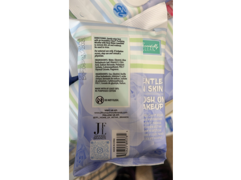 Incredibly Clean Purifying Facial Cleansing Wipes, Rose Water, Pack Of 25