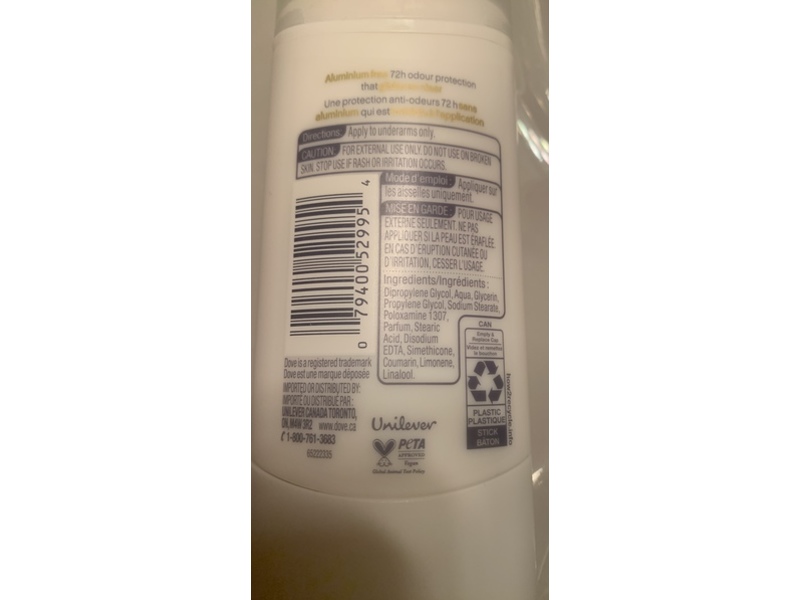 Dove Sans Aluminium Free Deodorant, Sparkling Vanilla, 74 g