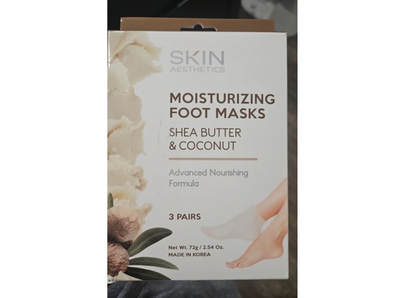 Skin Aesthetics Moisturizing Foot Masks, Shea Butter & Coconut, 2.54 oz/72 g, 3 Pairs