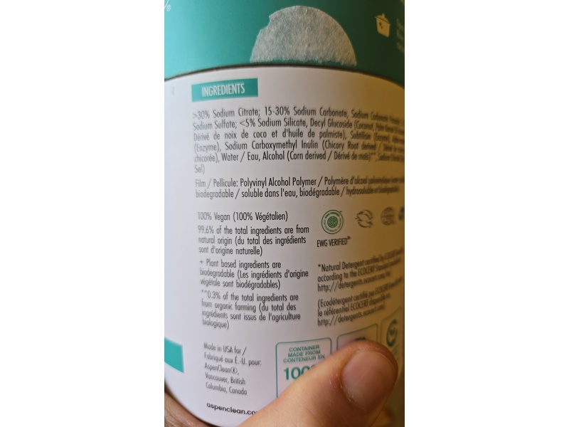 Aspen Clean Dishwasher Pods, Unscented, 14.8 oz/420 g