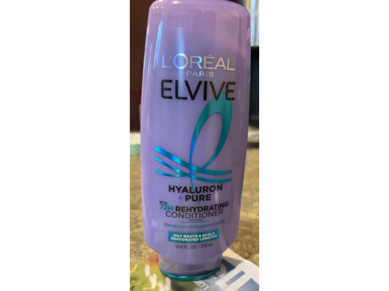 L'oreal Paris Elvive Hyaluron + Pure Rehydrating Conditioner, Salicylic + Hyaluronic acid, 12.6 fl oz/375 mL