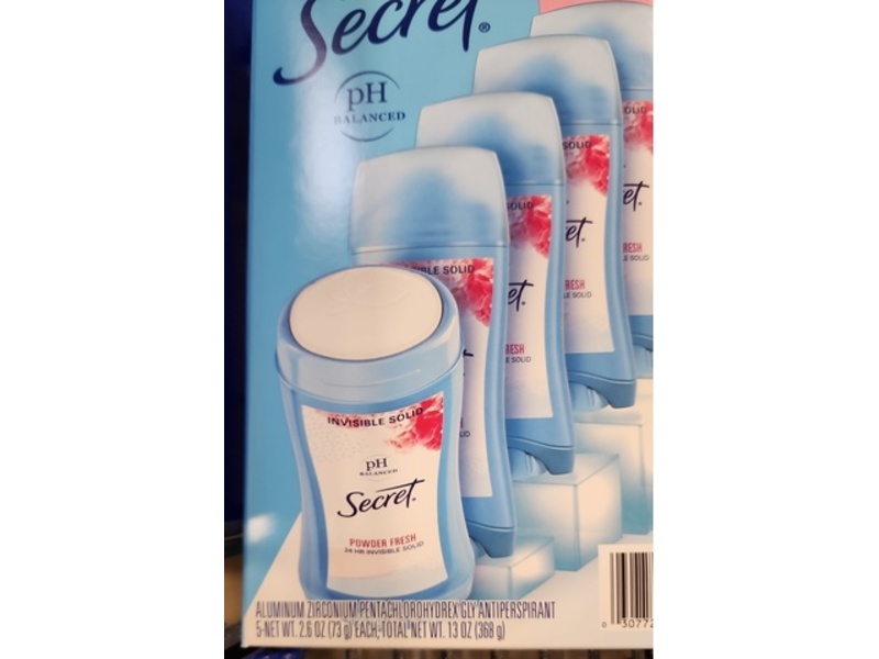 Secret Invisible Solid Antiperspirant, Powder Fresh, 13 oz/368 g, Pack Of 5