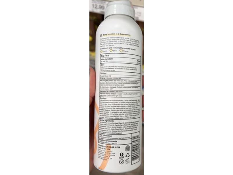 Solara Suncare Mineral Defense Sport Sheer Sunscreen Mist, SPF 30, 6 fl oz/177 mL